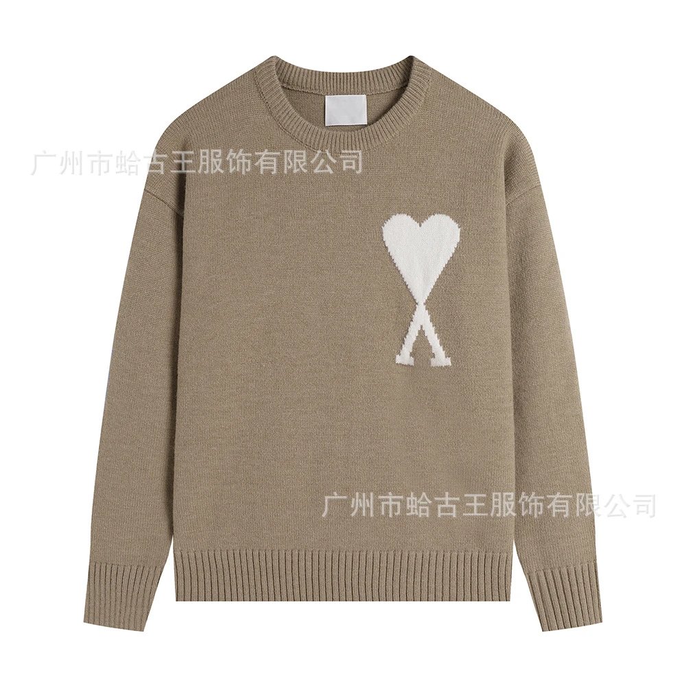 Ami Paris Heart Logo Knit Sweater Beige - 1
