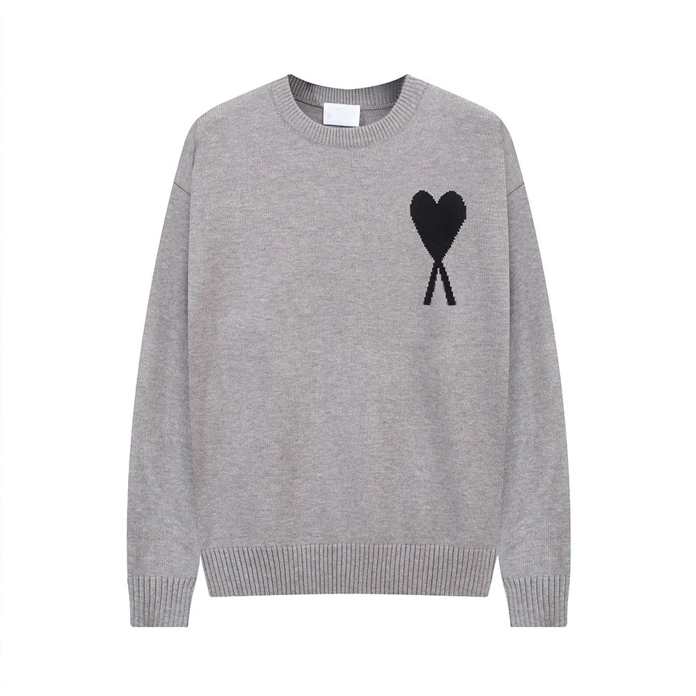 Ami Paris Heart Logo Knit Sweater Gray - 1