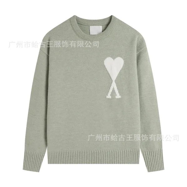Ami Paris Heart Logo Knit Sweater Sage Green - 1