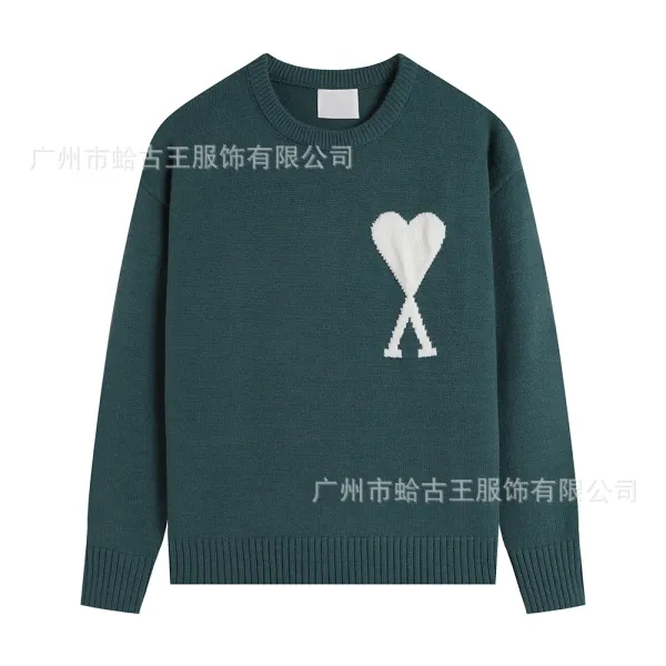 Ami Paris Heart Logo Knit Sweater Forest Green - 1