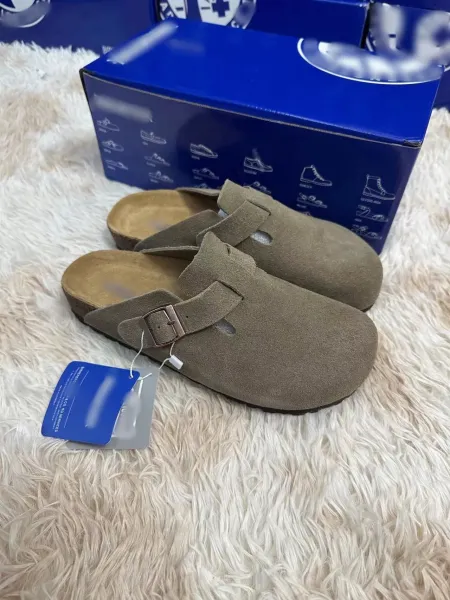 Birkenstock Boston Suede Olive Green Clogs - 1