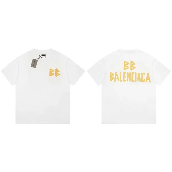 Balenciaga BB Logo Print White T-Shirt - 1