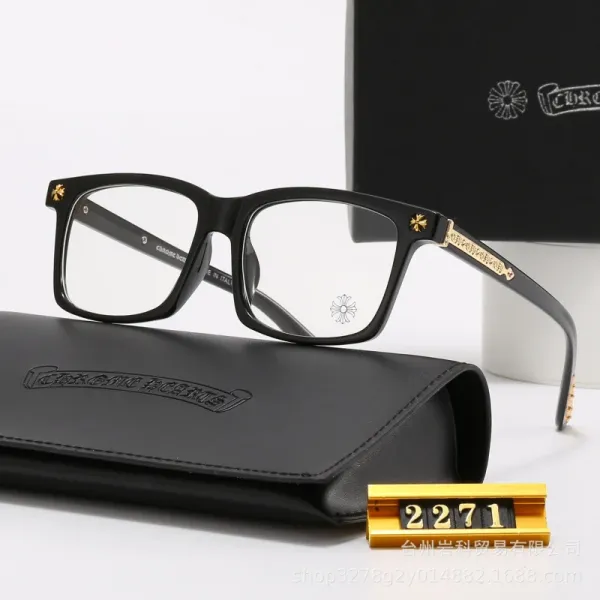 Chrome Hearts Black Acetate Optical Glasses with Gold Cross Accents - 1