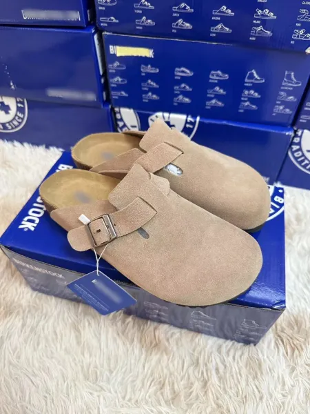 Birkenstock Boston Suede Beige Clogs - 1