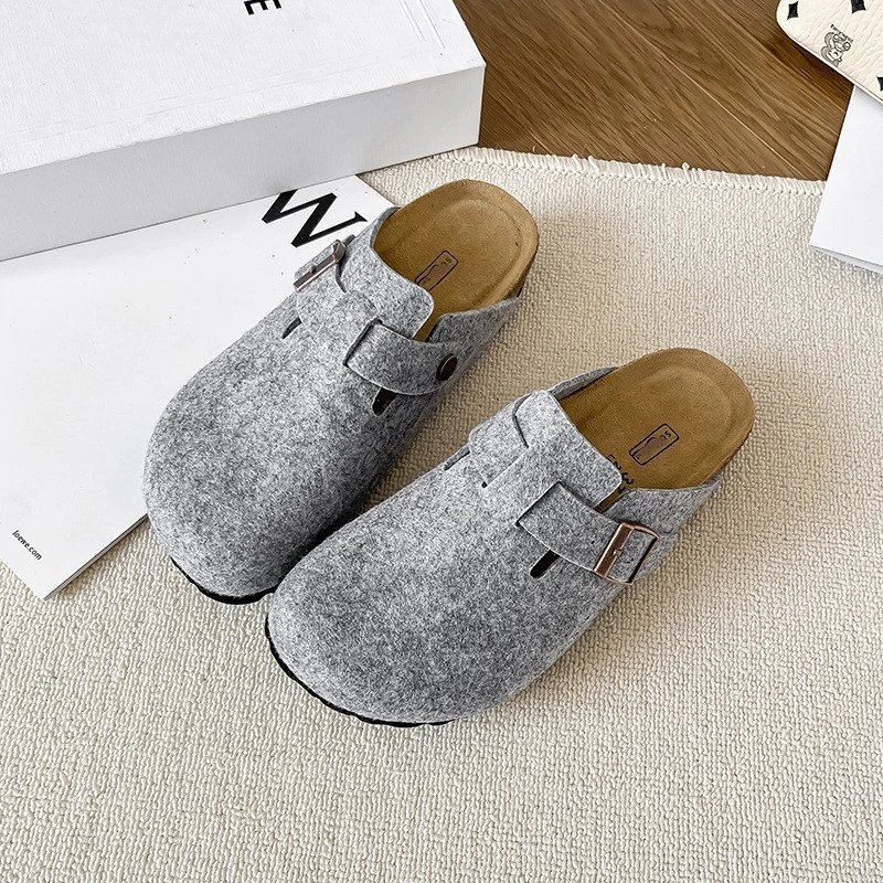 Design Felt Clog Slippers Gray Casual Shoes - 1