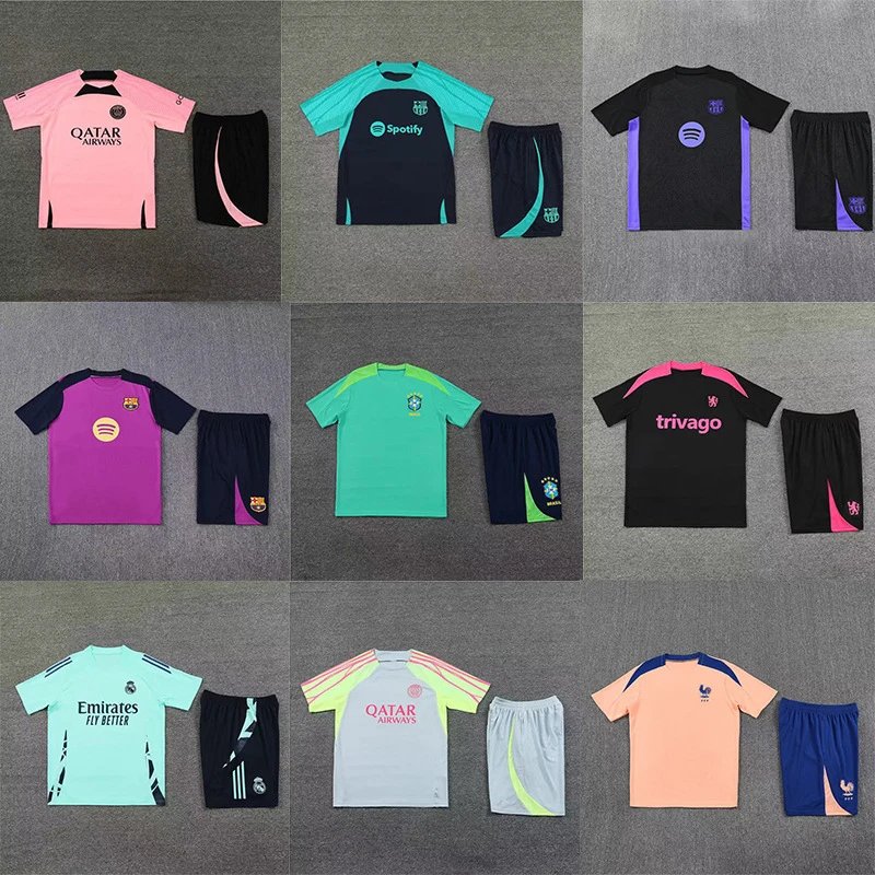 Paris Arsenal, Real Madrid, Barcelona, Chelsea, Ajax, Brazil Short sleeved Football Training Suit Set Fan Edition - zam