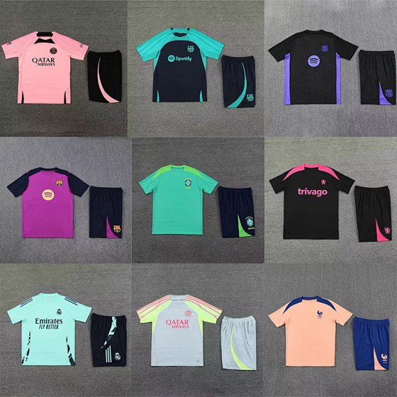 Paris Arsenal, Real Madrid, Barcelona, Chelsea, Ajax, Brazil Short sleeved Football Training Suit Set Fan Edition - zam