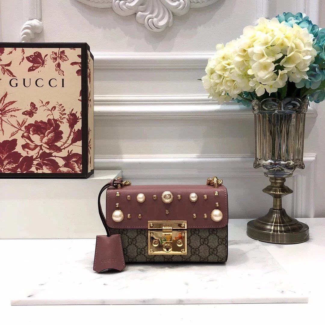 古奇432182Gucci 全新升级版padlock珍珠系列，美到无边界！  斜挎女包
