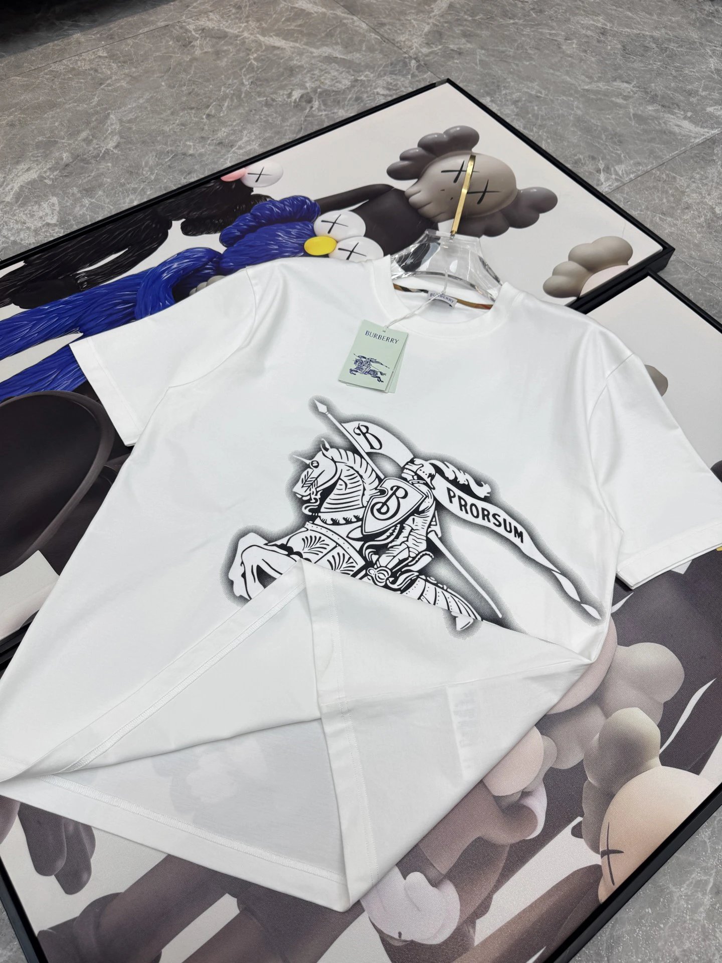 Burberry White Knight Logo Cotton T-Shirt