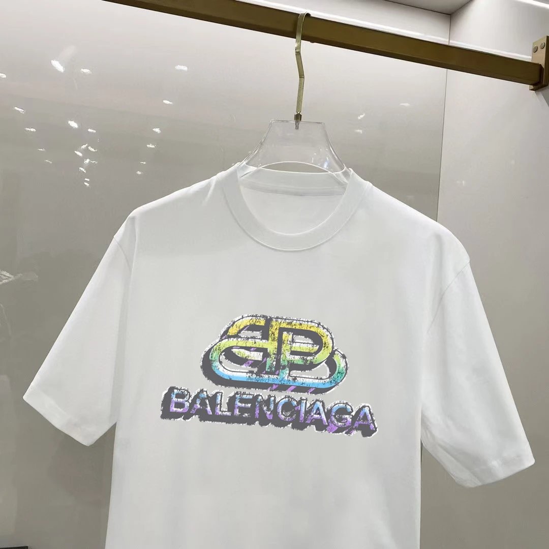 Balenciaga Men’s White T-Shirt Colorful Logo Tee