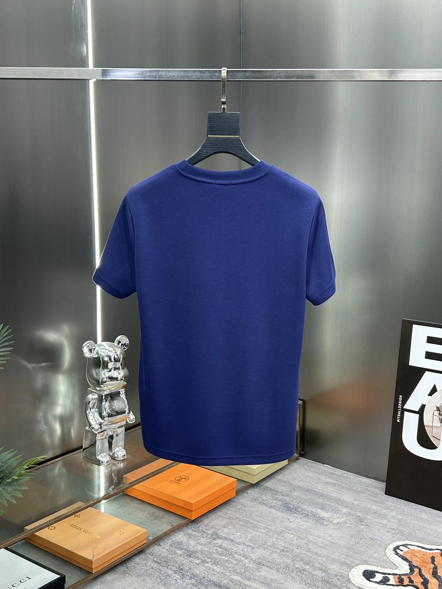 Burberry Men Blue Cotton T-Shirt Classic Fit Logo