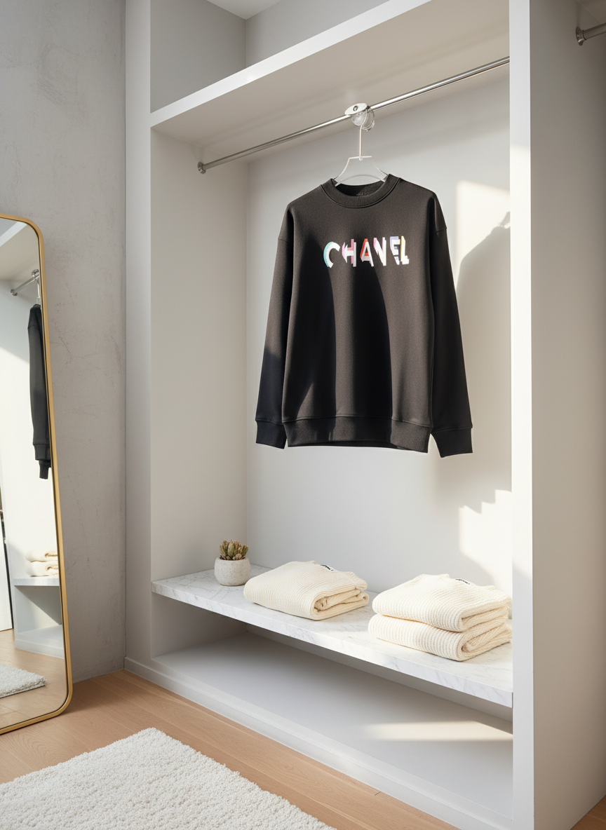 CHANEL Hoodie Black Multicolor Logo Sweatshirt for Streetwear