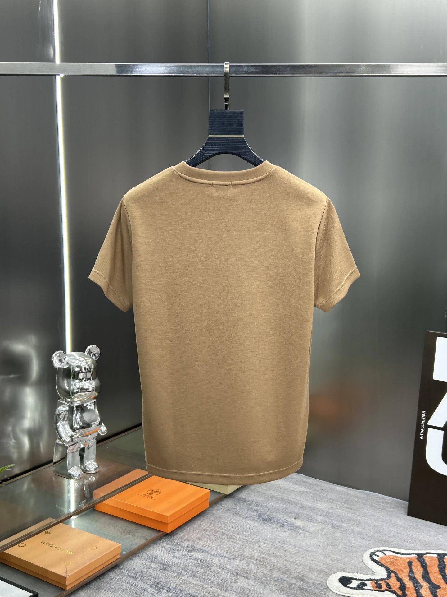 Burberry Men Brown Embroidered Crest Cotton T-Shirt