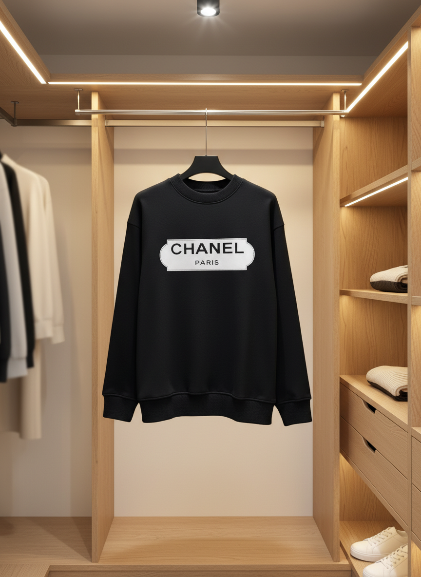 CHANEL Paris Black Cotton Logo Hoodie