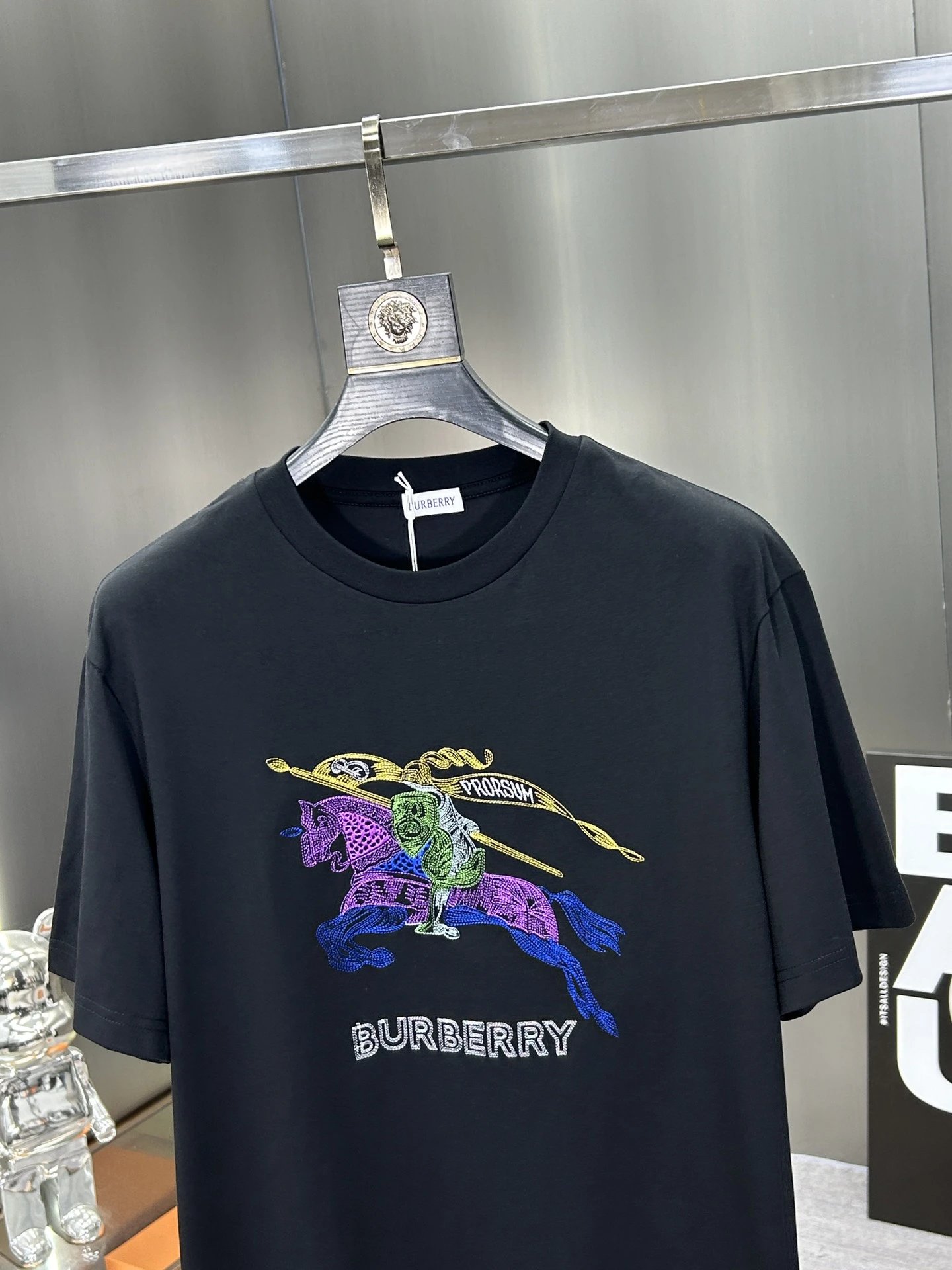 Burberry Black Knight Horse Embroidered Cotton T-Shirt