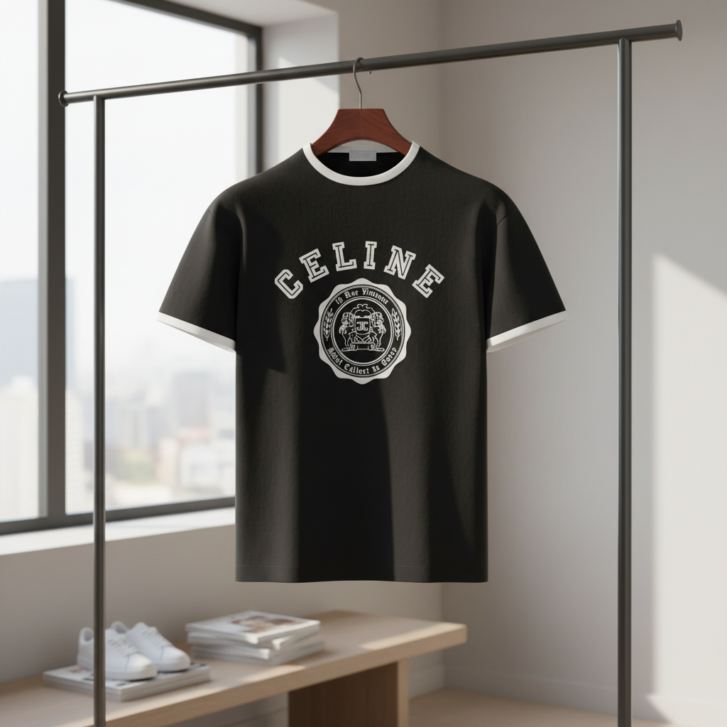 CELINE Unisex Black Logo Cotton T-Shirt