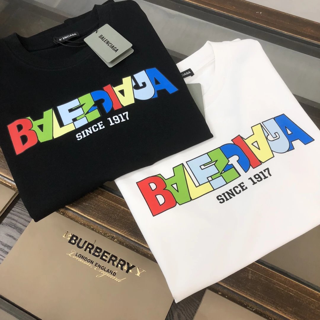 Balenciaga Black Cotton Colorful Logo Unisex T-Shirt