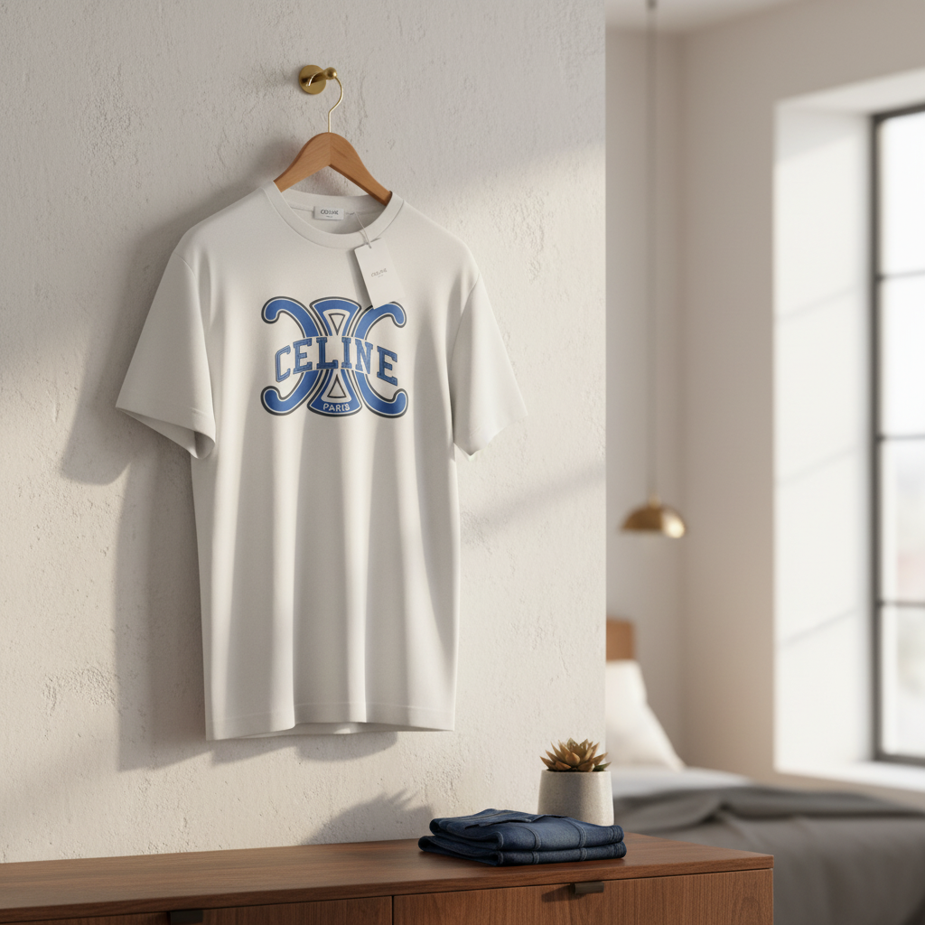 CELINE Paris White Cotton Logo T-Shirt Unisex