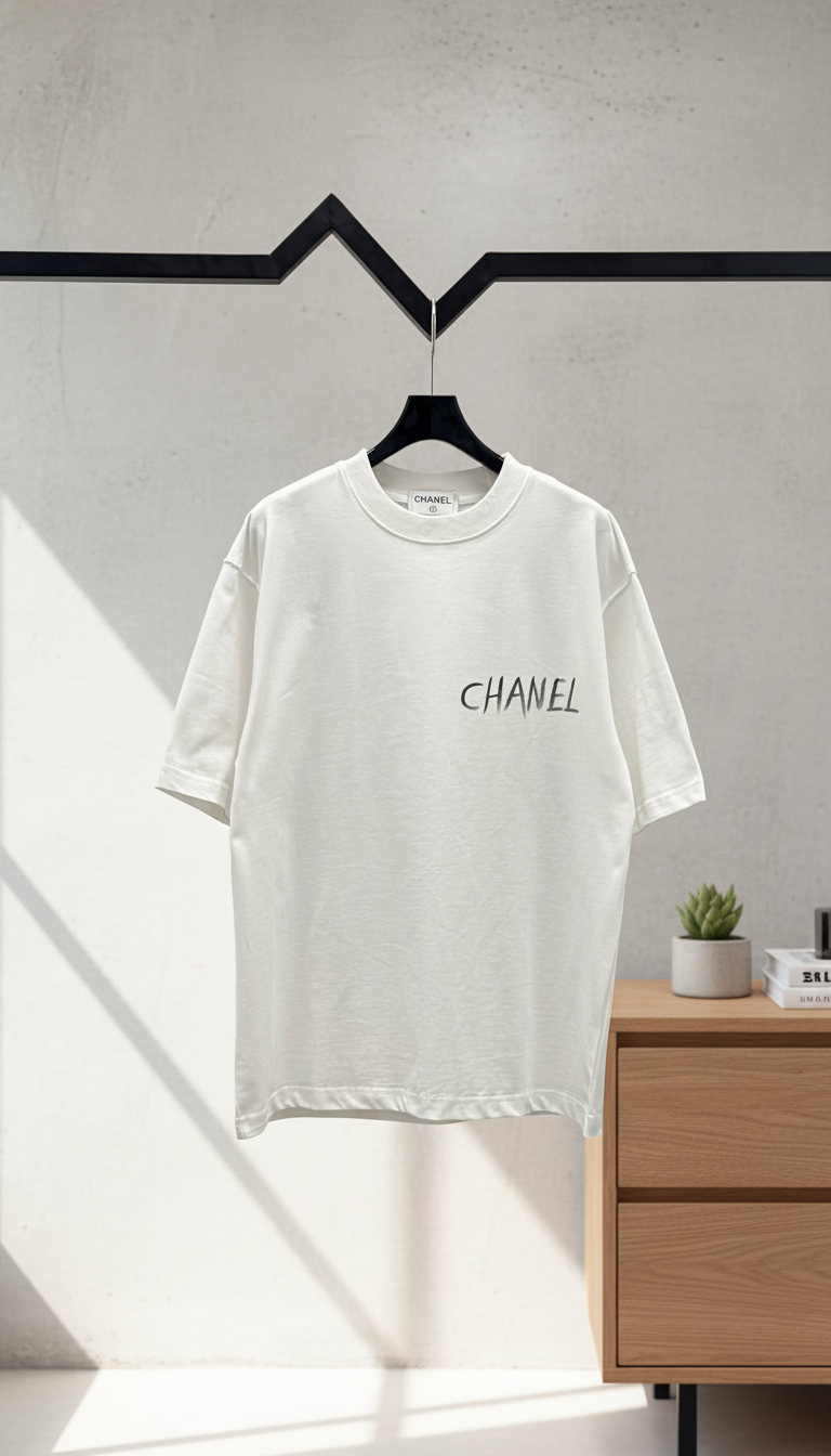 CHANEL White Cotton Logo Short Sleeve T-Shirt