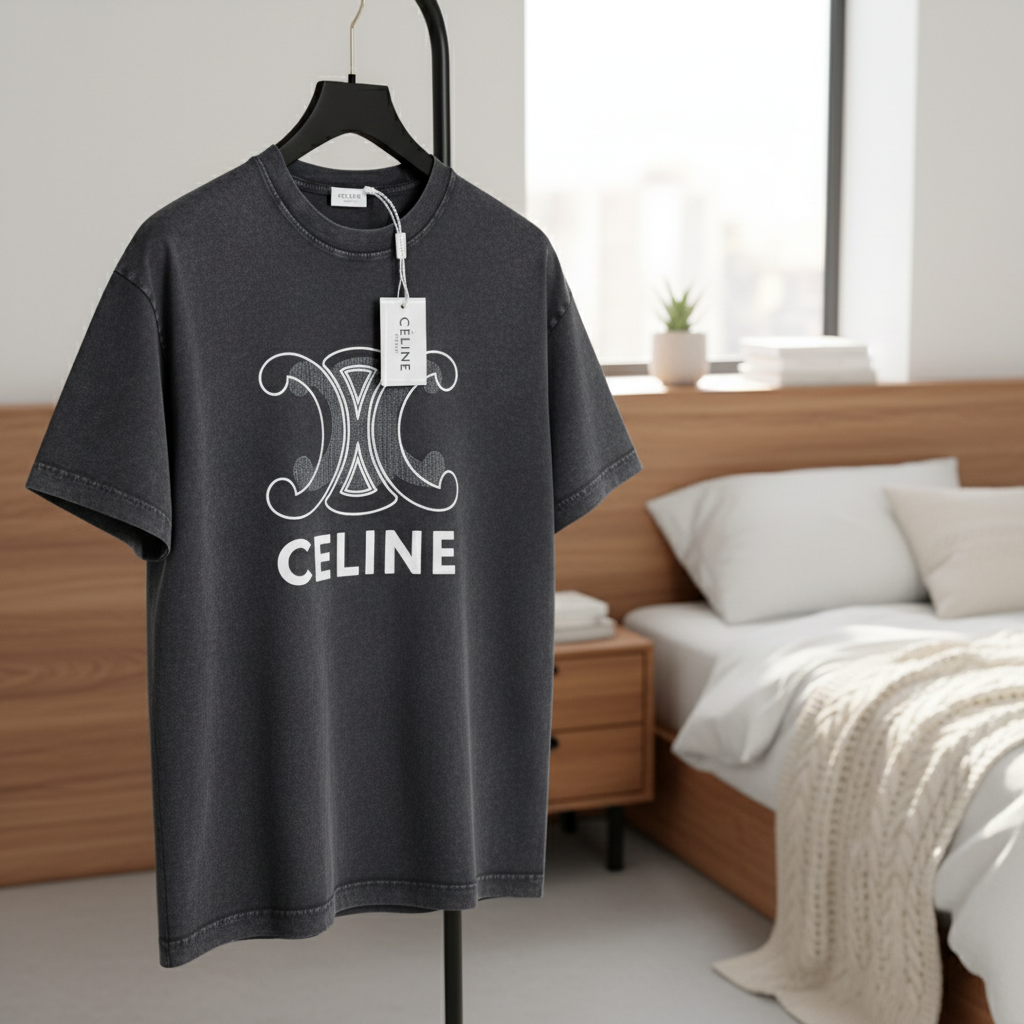 CELINE Black Logo T-Shirt Premium Cotton Casual Top