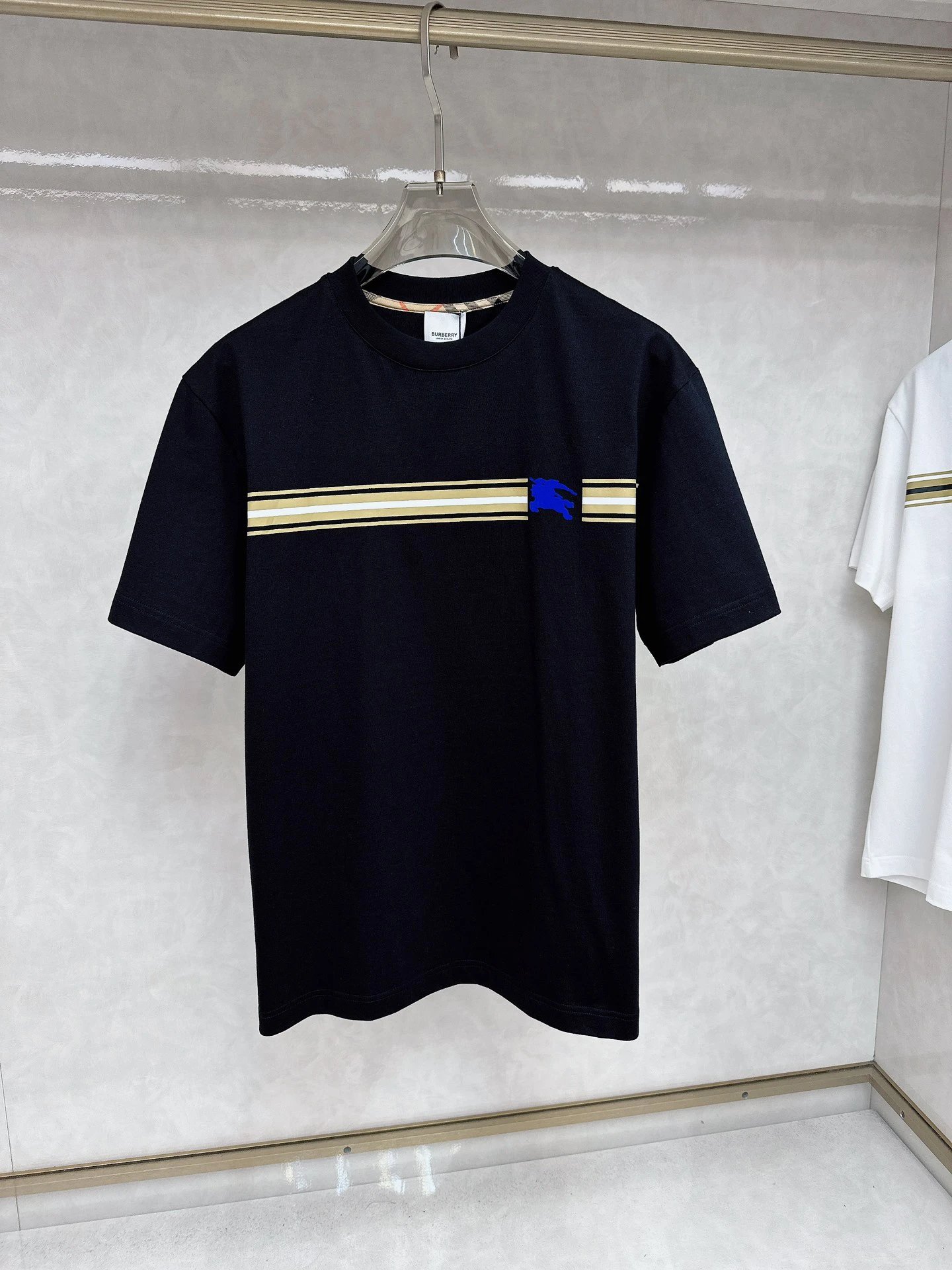 Burberry Men Stripe Logo Cotton T-Shirt