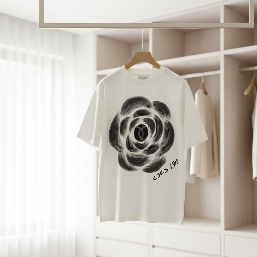 CHANEL Camellia COCO 1918 Black Print T-Shirt