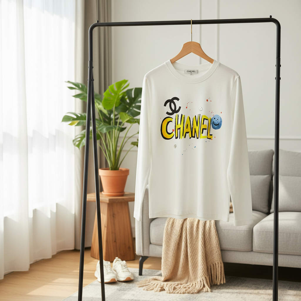 CHANEL Graffiti Unisex Hoodie Streetwear Cotton Sweatshirt