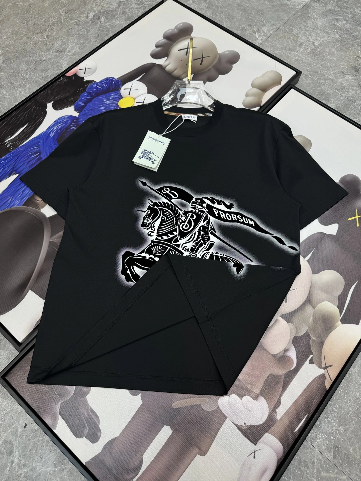 Burberry Men Black Knight Logo Cotton T-Shirt
