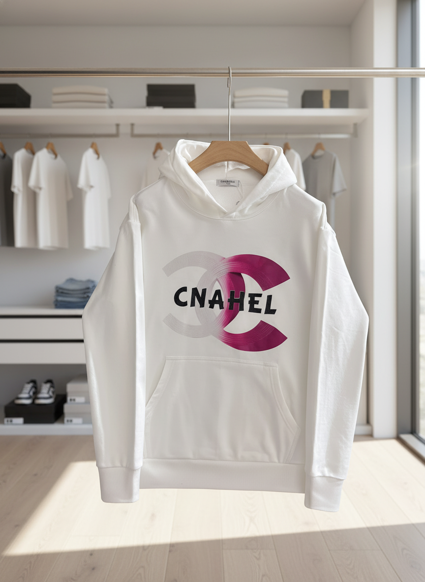 CNAHEL Gradient Pink Logo White Hoodie