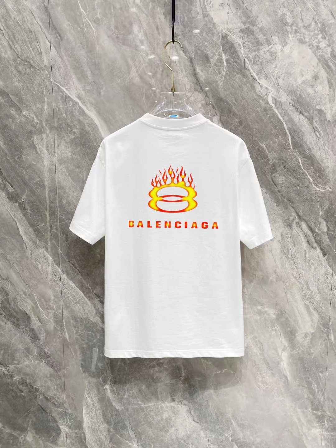 Balenciaga Flame Logo Unisex Cotton T-Shirt Black White