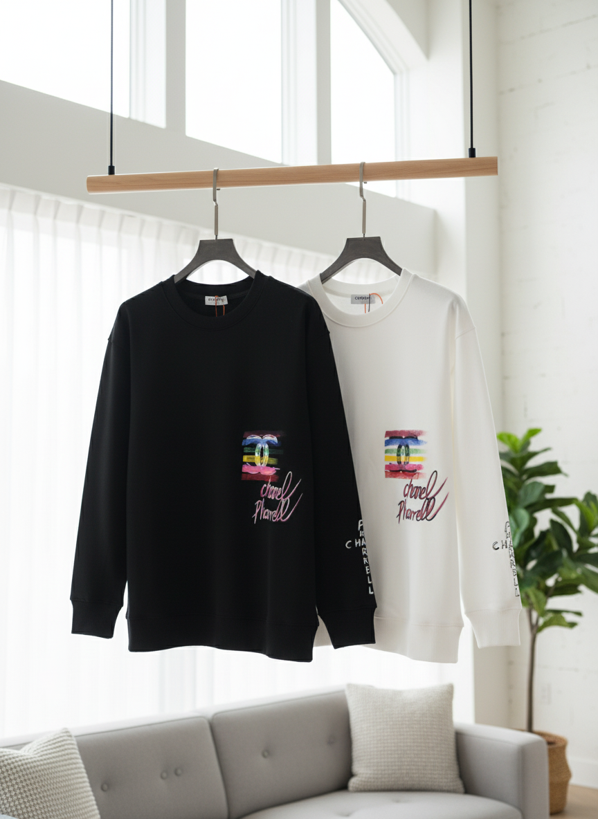 CHANEL Unisex Hoodie Colorful Logo Cotton Sweatshirt