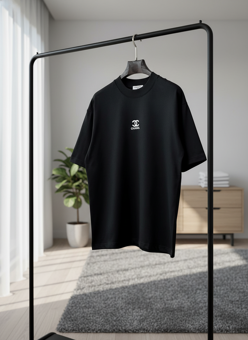 CHANEL Black Logo Cotton T-Shirt Classic Streetwear