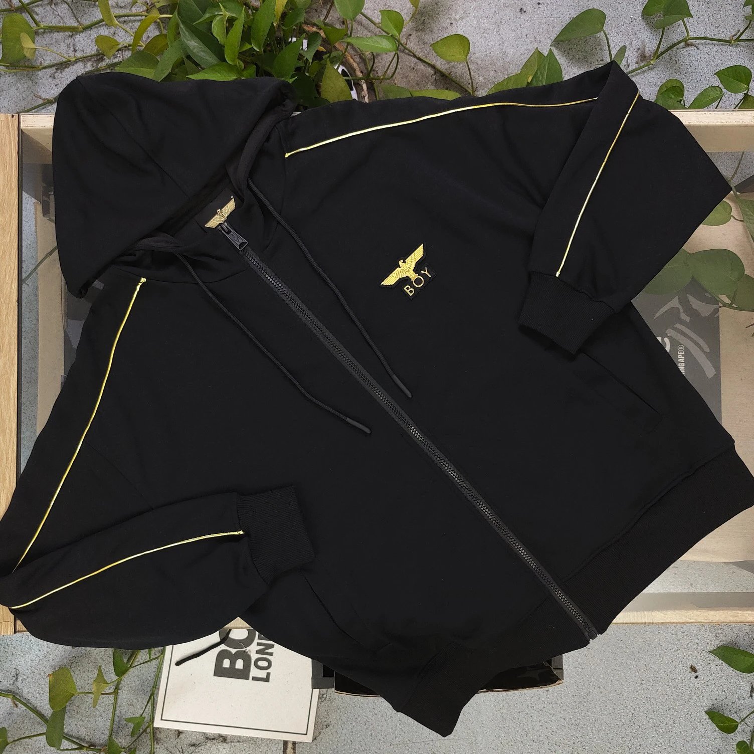 BOY LONDON Black Zip Hoodie Gold Eagle Streetwear