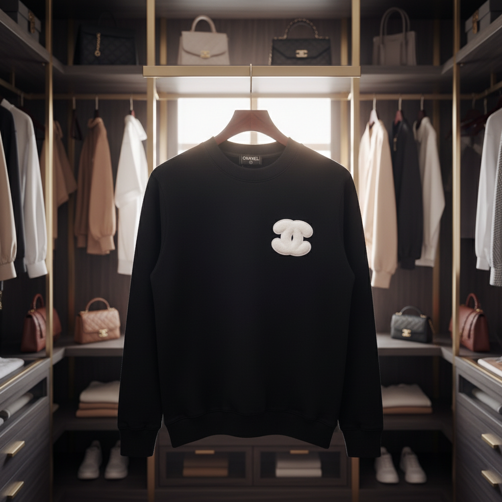 CHANEL Black Cotton Logo Hoodie Sweatshirt