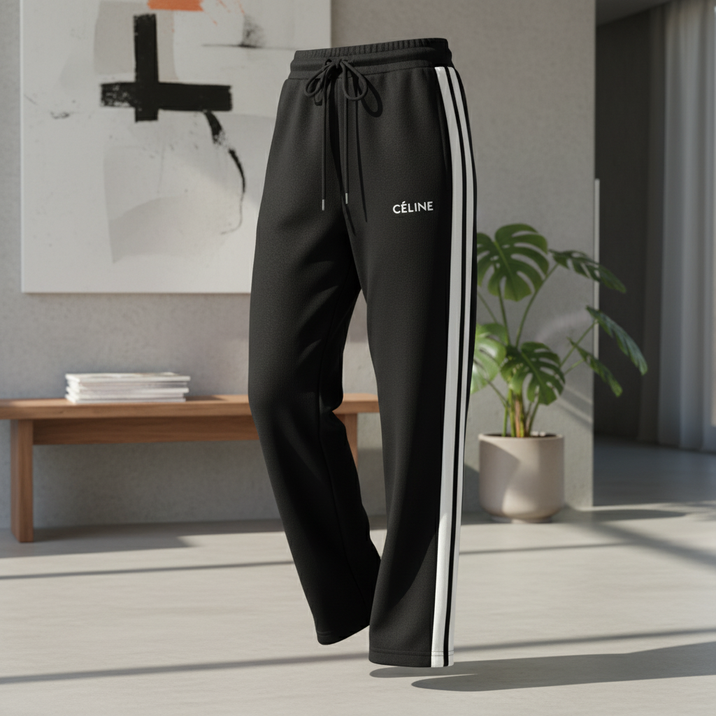 CELINE Black White Stripe Unisex Track Pants