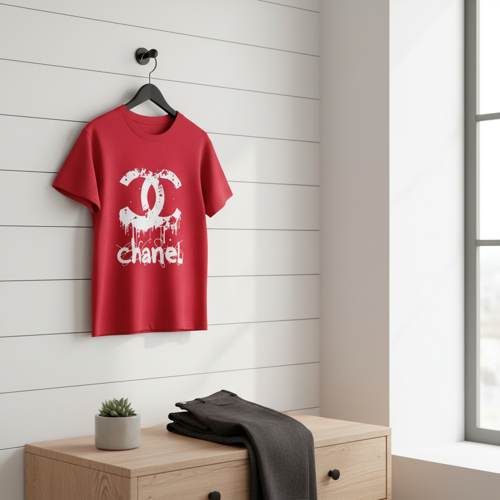 CHANEL Red Cotton Graffiti Logo Casual T-Shirt