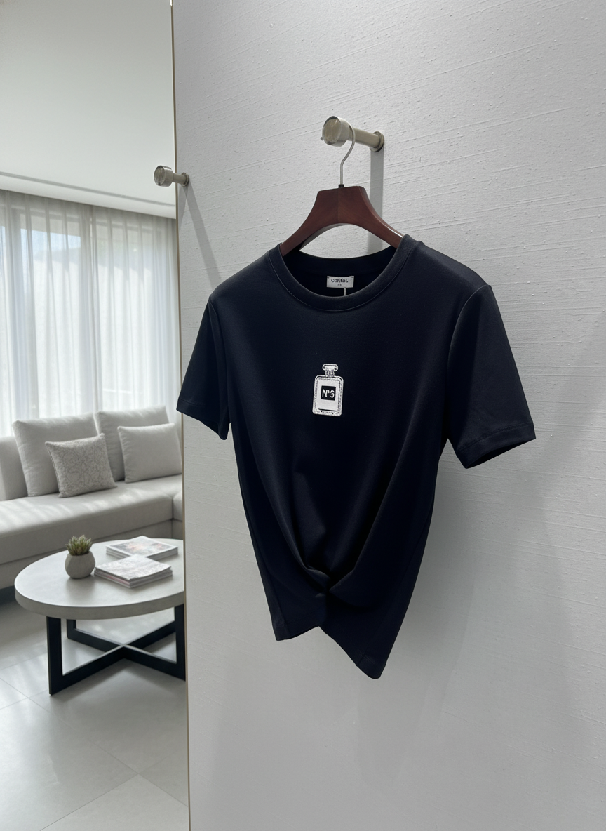 CHANEL No.5 Black Cotton T-Shirt for Women