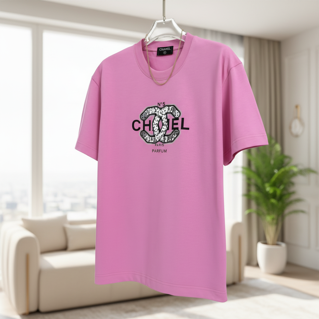 CHANEL Pink Cotton Logo T-Shirt for Women
