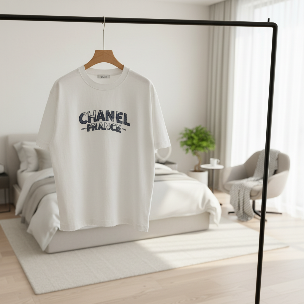 CHANEL France Classic Logo Cotton T-Shirt White