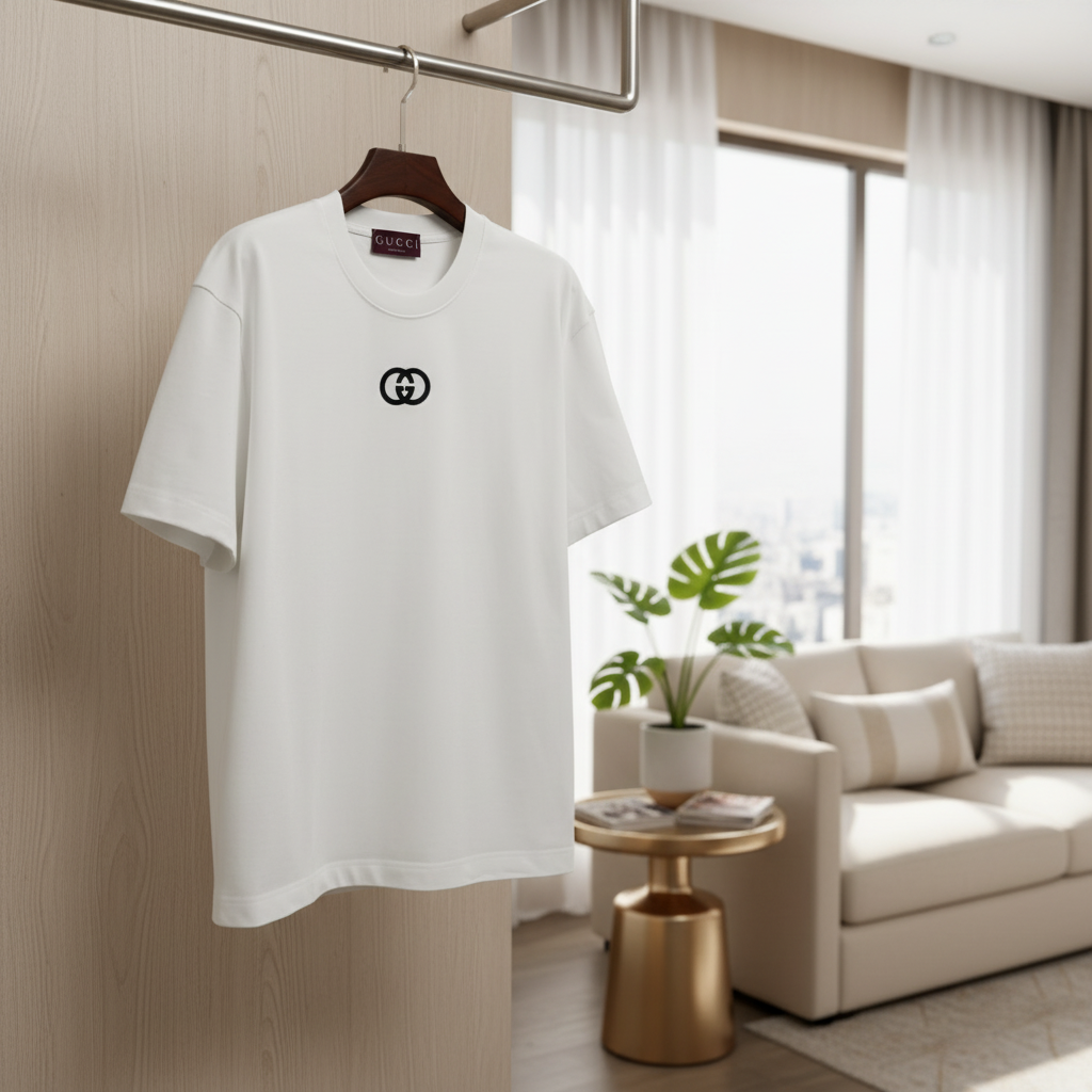 GUCCI White Cotton Logo T-Shirt Unisex Casual