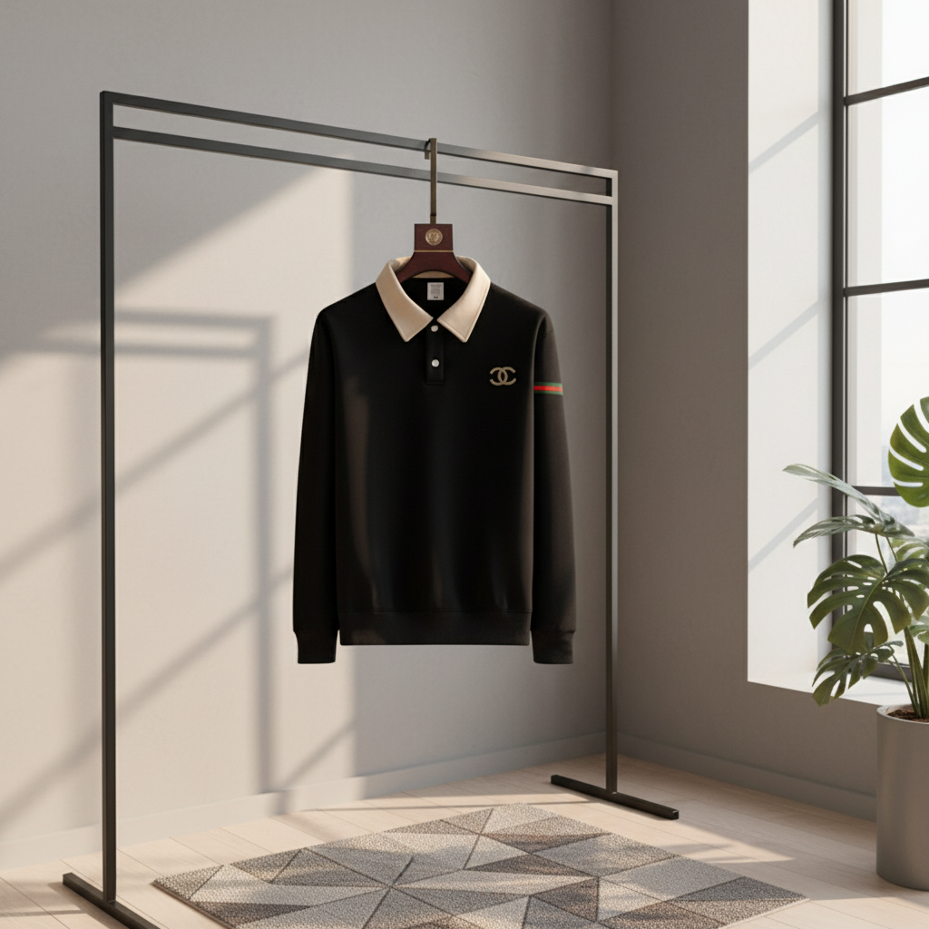 CHANEL Black Men’s Polo Hoodie Luxury Casual