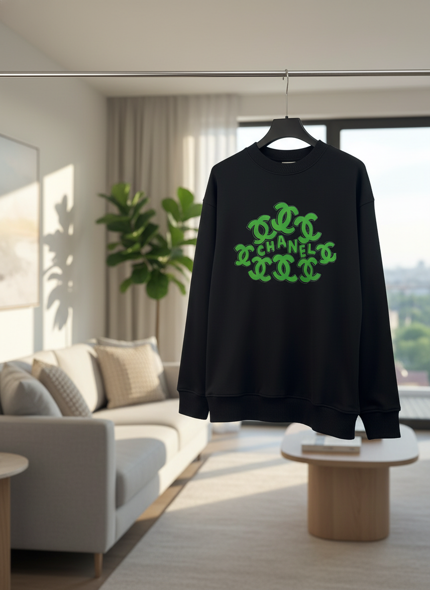 CHANEL Black Green Logo Unisex Hoodie