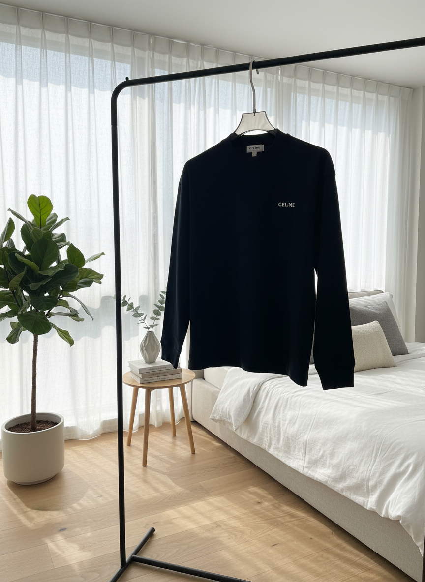 CELINE Black Cotton Logo Hoodie