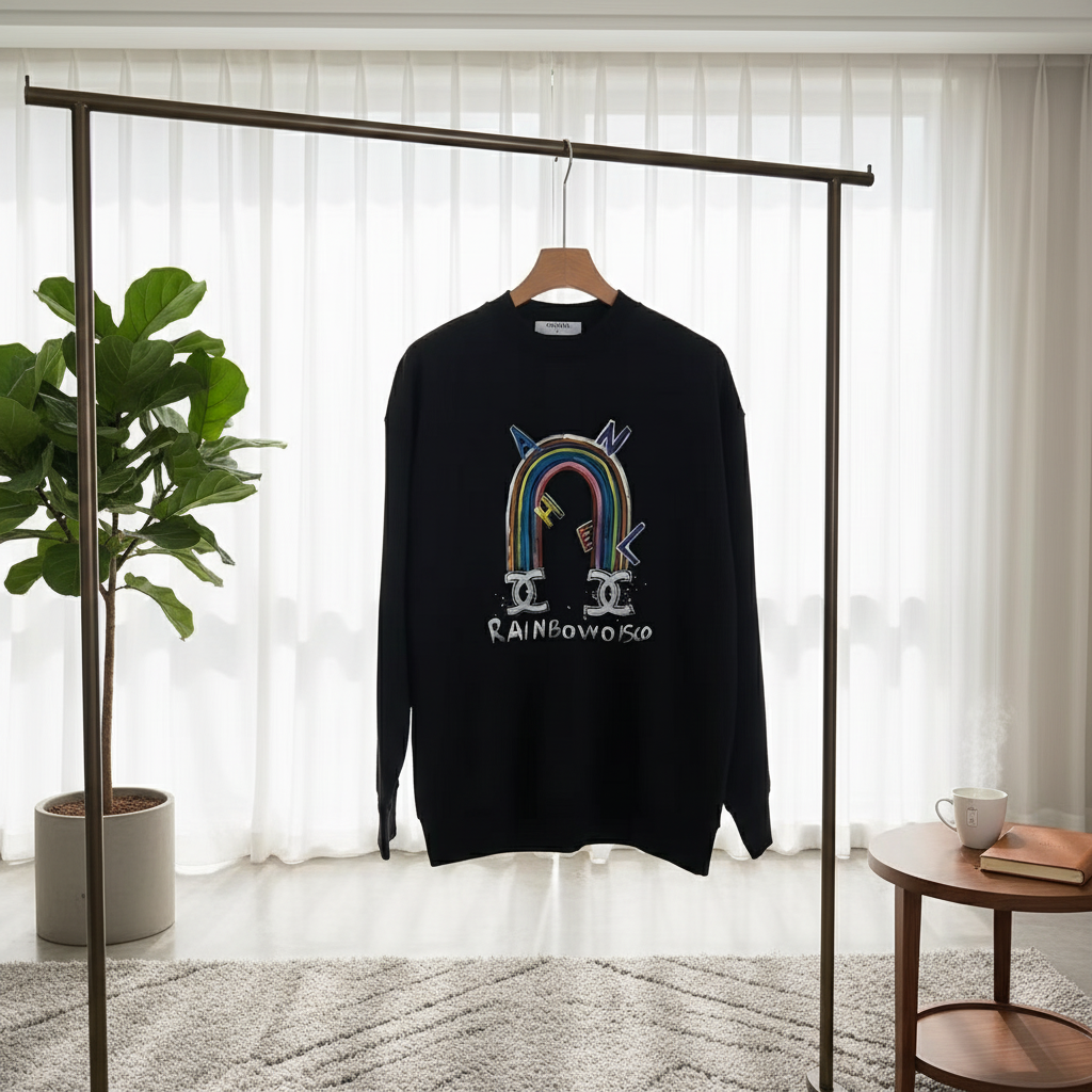 CHANEL Rainbow Graphic Black Cotton Hoodie