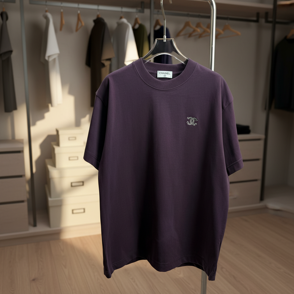 CHANEL Unisex Cotton T-Shirt Luxury Embroidered Logo Top