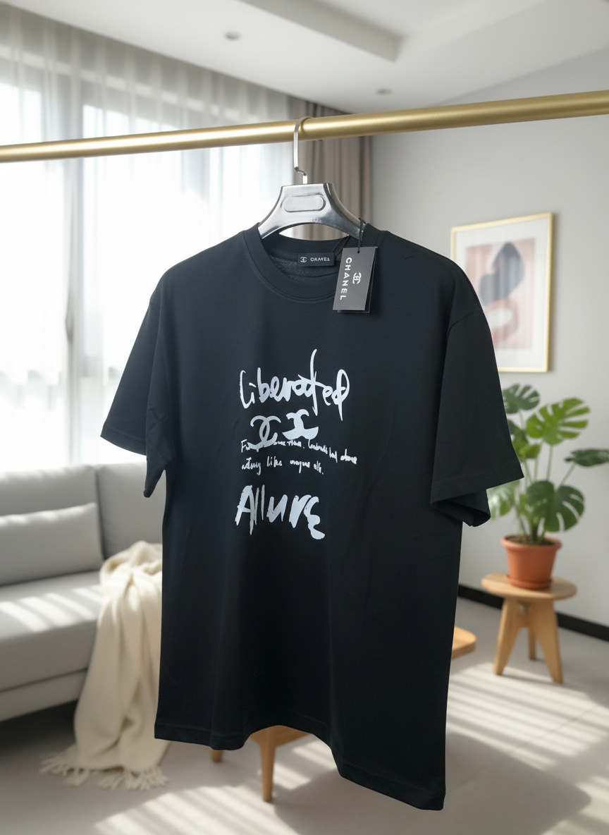 CHANEL Unisex Black Cotton Graphic T-Shirt