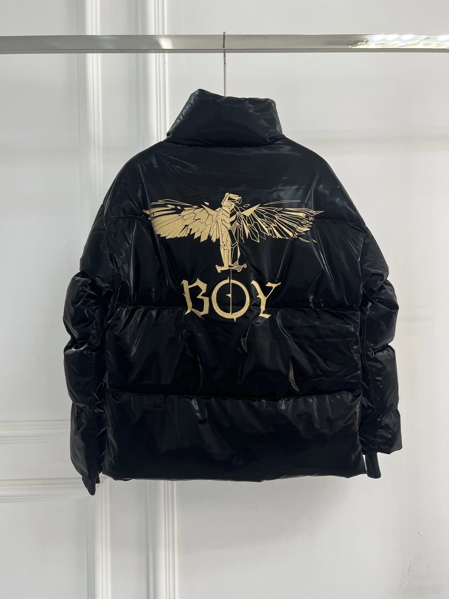 BOY LONDON Black Glossy Gold Logo Puffer Jacket