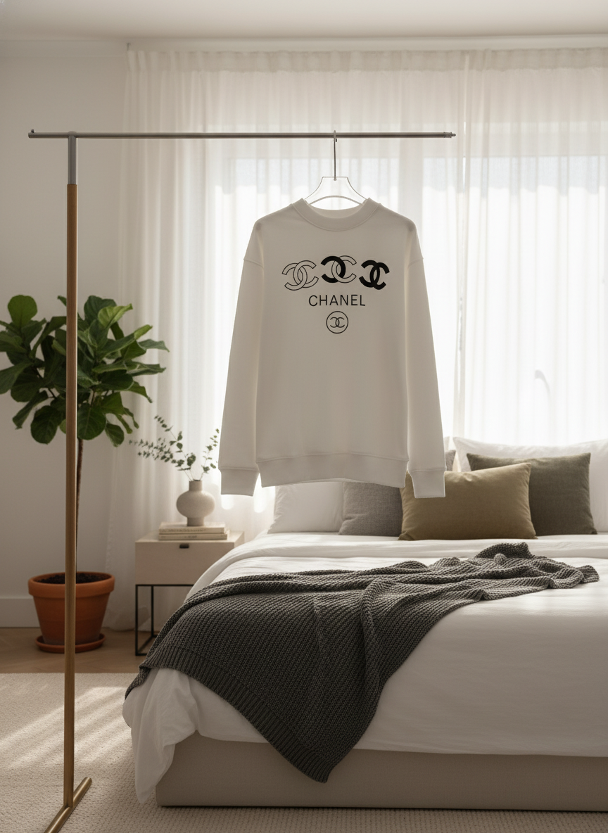 CHANEL Unisex White Hoodie Luxury Cotton Sweatshirt