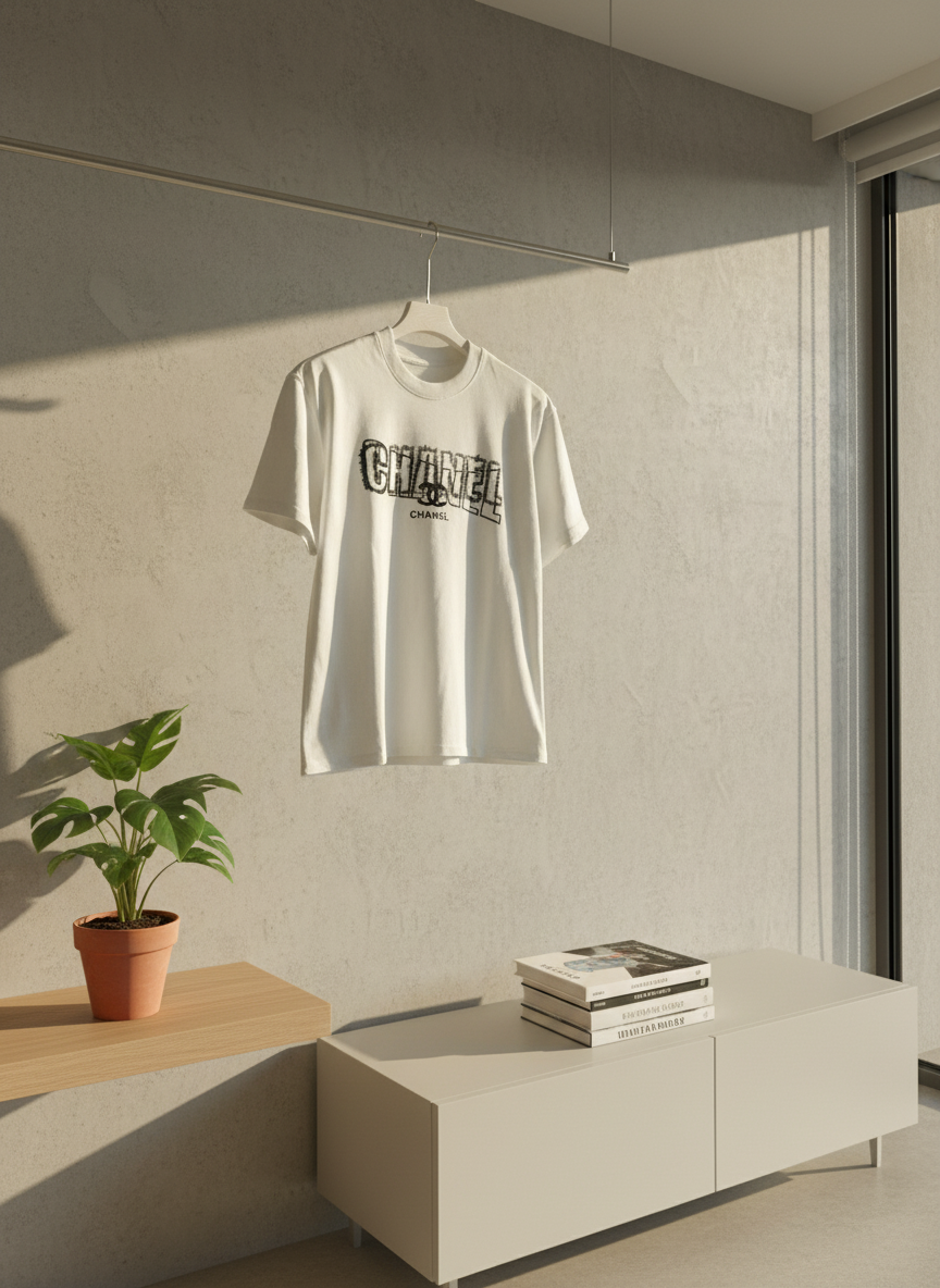 CHANEL Women White Cotton Logo Embroidered T-Shirt