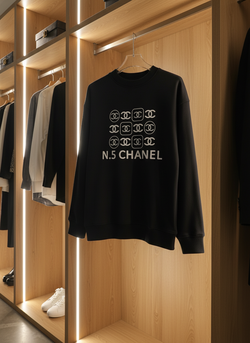 CHANEL N.5 Black Hoodie Luxury Streetwear Sweatshirt
